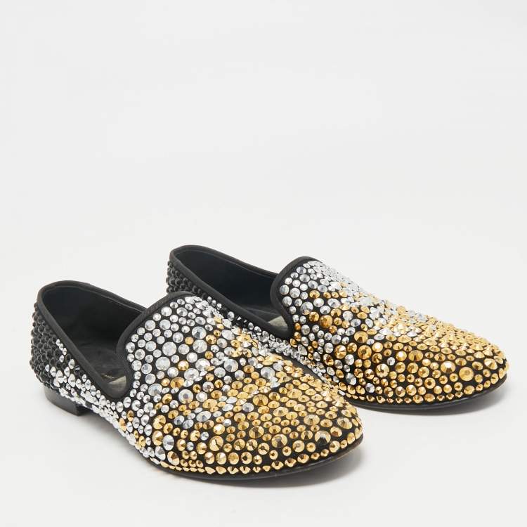 Pre Owned Giuseppe Zanotti Black Suede Crystal Embellished Smoking Slippers Size 41