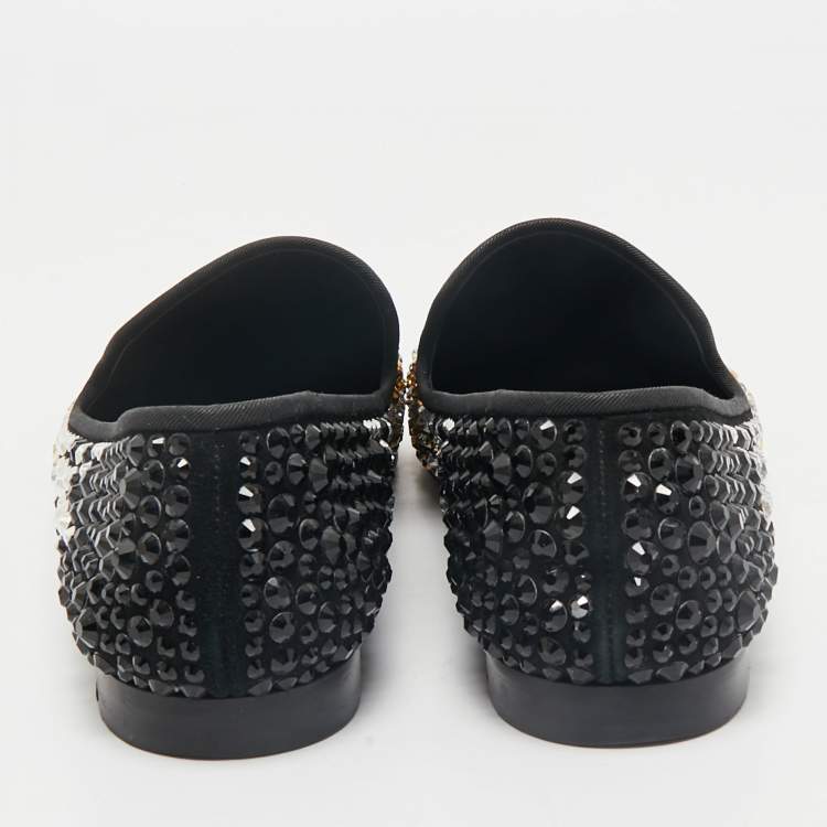 Pre Owned Giuseppe Zanotti Black Suede Crystal Embellished Smoking Slippers Size 41