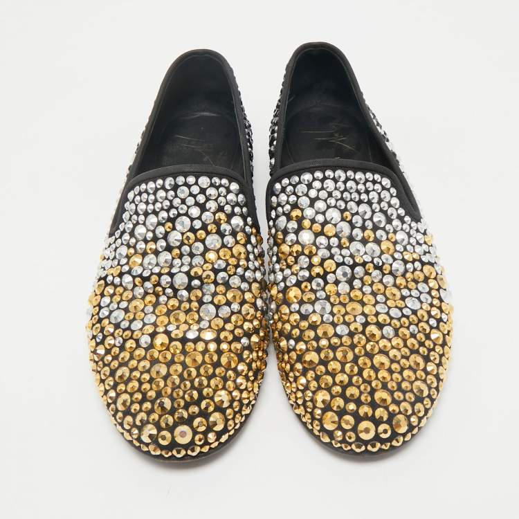 Pre Owned Giuseppe Zanotti Black Suede Crystal Embellished Smoking Slippers Size 41