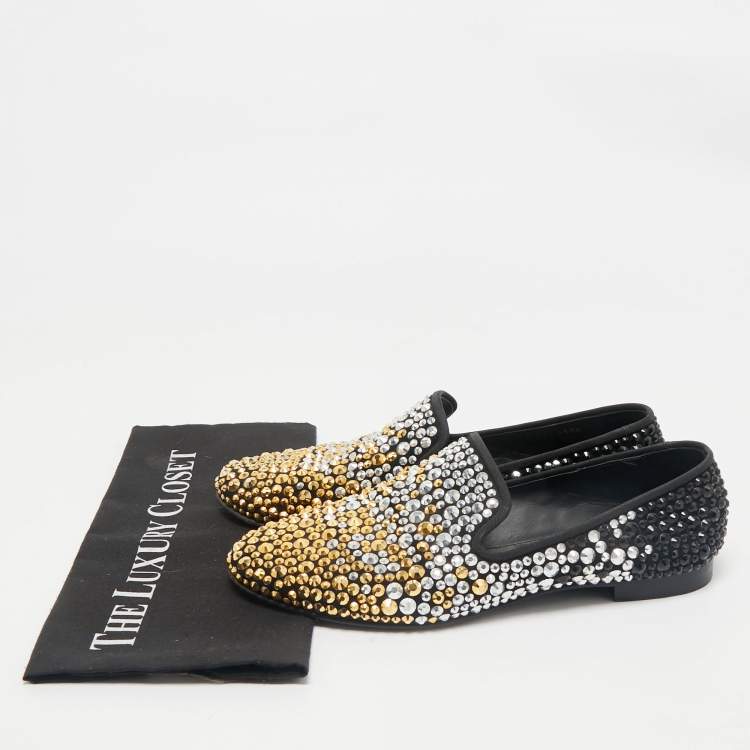 Pre Owned Giuseppe Zanotti Black Suede Crystal Embellished Smoking Slippers Size 41