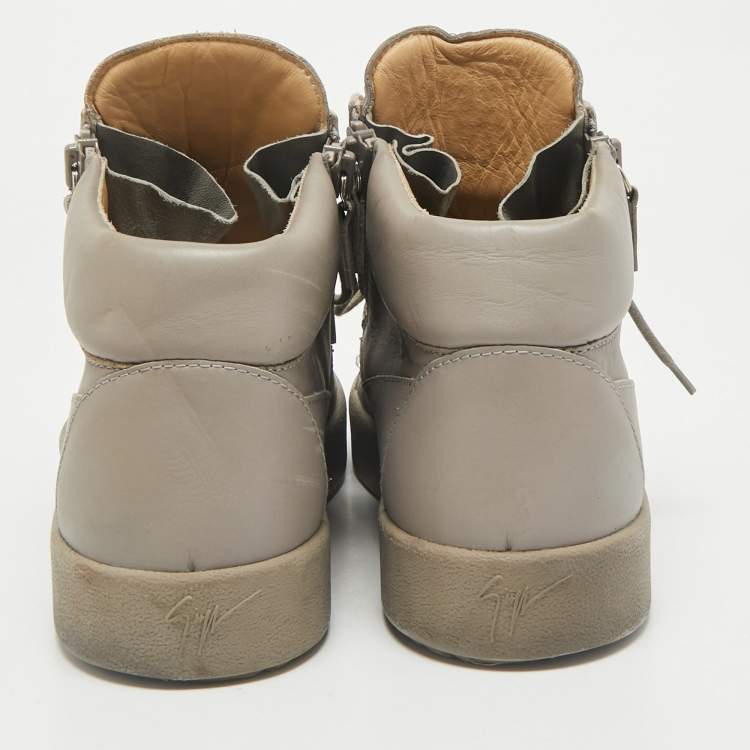 Pre Owned Giuseppe Zanotti Grey Leather Kriss High Top Sneakers Size 44.5
