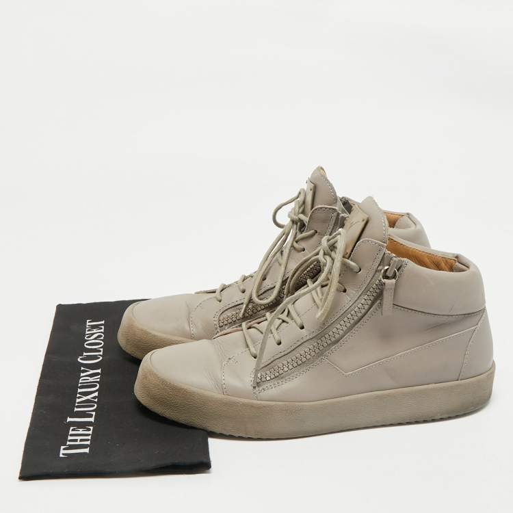 Pre Owned Giuseppe Zanotti Grey Leather Kriss High Top Sneakers Size 44.5