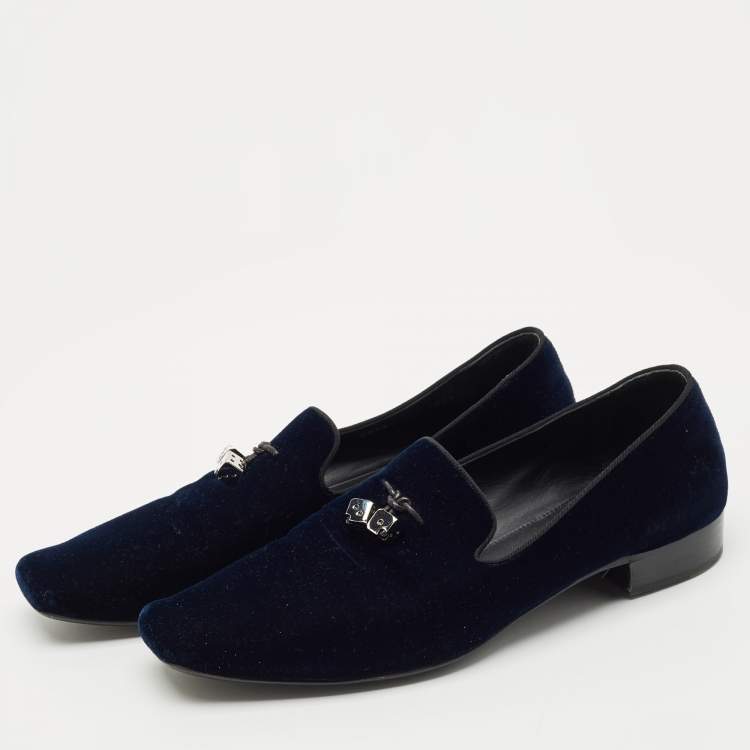 Pre Owned Giuseppe Zanotti Blue Suede Dice  Charm Slip-On Loafers Size 45