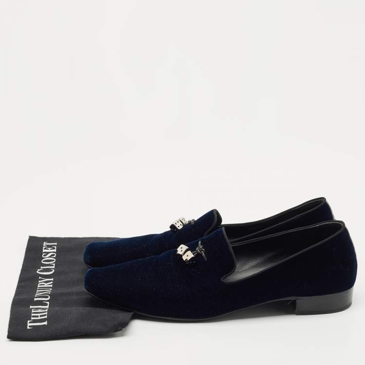 Pre Owned Giuseppe Zanotti Blue Suede Dice  Charm Slip-On Loafers Size 45
