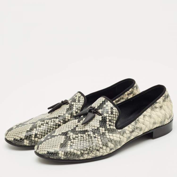 Pre Owned Giuseppe Zanotti Grey/Beige Python Embossed Leather Smoking Slippers Size 45