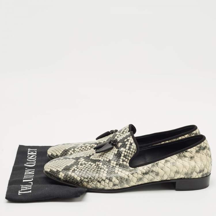 Pre Owned Giuseppe Zanotti Grey/Beige Python Embossed Leather Smoking Slippers Size 45