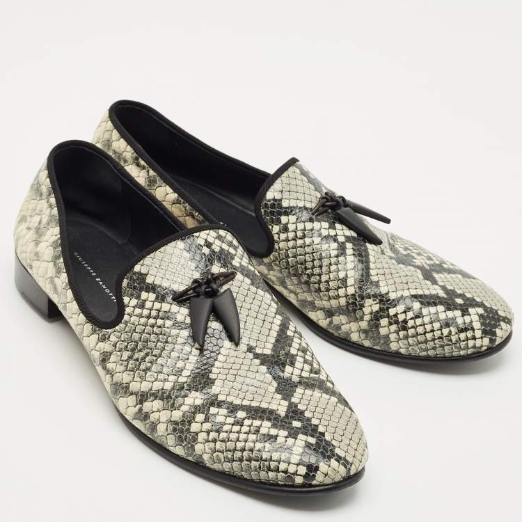 Pre Owned Giuseppe Zanotti Grey/Beige Python Embossed Leather Smoking Slippers Size 45