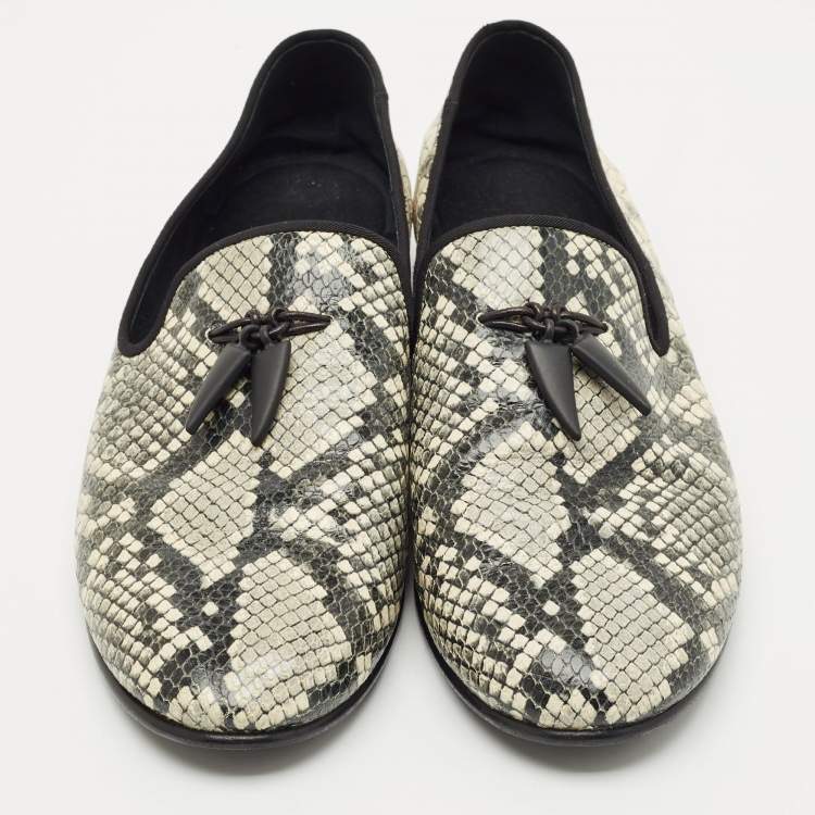Pre Owned Giuseppe Zanotti Grey/Beige Python Embossed Leather Smoking Slippers Size 45