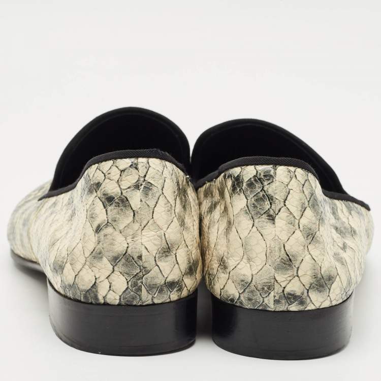 Pre Owned Giuseppe Zanotti Grey/Beige Python Embossed Leather Smoking Slippers Size 45