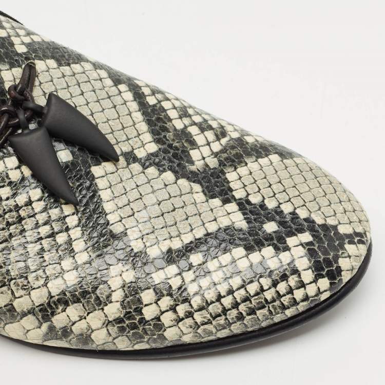 Pre Owned Giuseppe Zanotti Grey/Beige Python Embossed Leather Smoking Slippers Size 45
