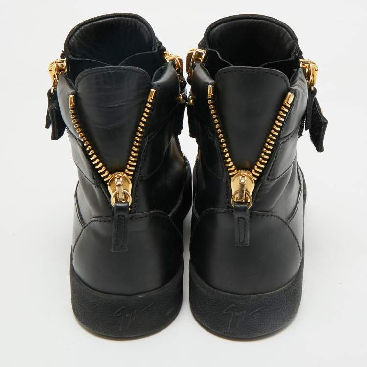 Pre Owned Giuseppe Zanotti Black Leather Coby High Top Sneakers Size 43