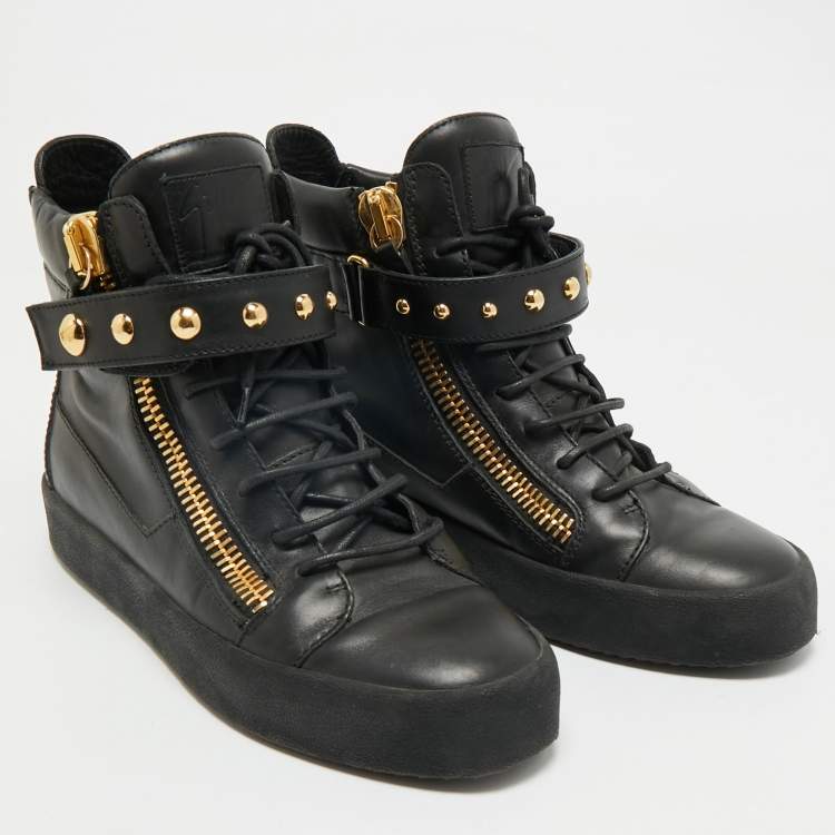 Pre Owned Giuseppe Zanotti Black Leather Coby High Top Sneakers Size 43