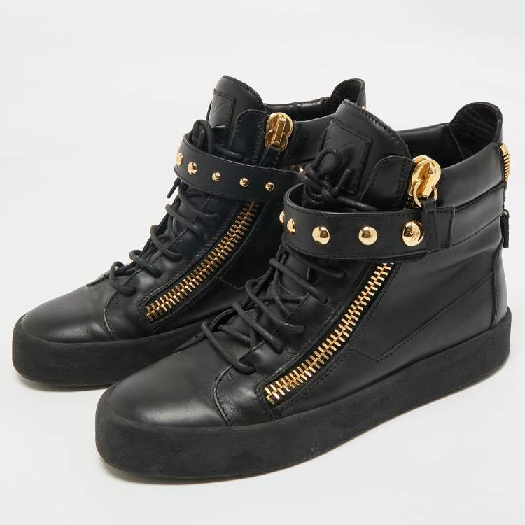 Pre Owned Giuseppe Zanotti Black Leather Coby High Top Sneakers Size 43
