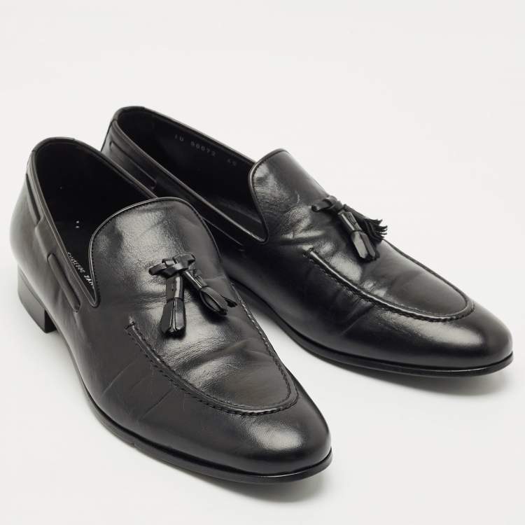 Pre Owned Giuseppe Zanotti Black Leather Fringe Slip On Loafers Size 45