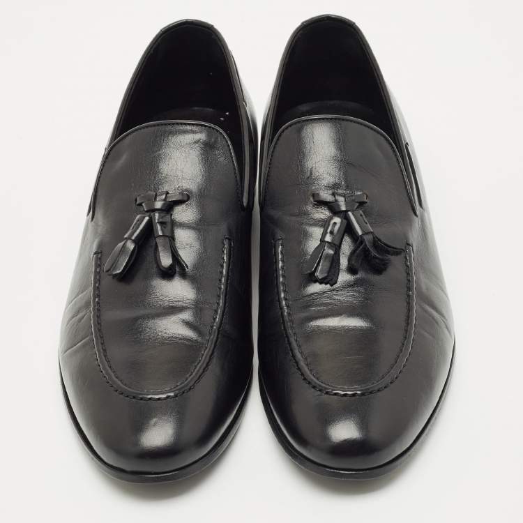 Pre Owned Giuseppe Zanotti Black Leather Fringe Slip On Loafers Size 45