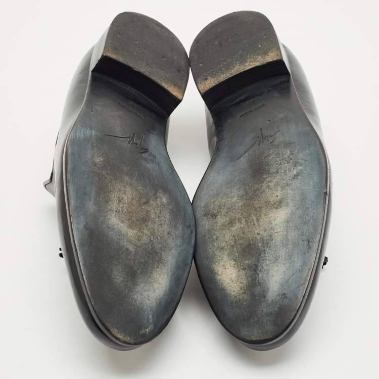 Pre Owned Giuseppe Zanotti Black Leather Fringe Slip On Loafers Size 45
