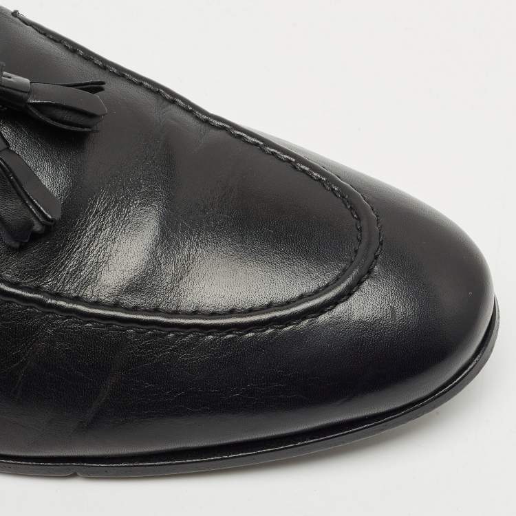 Pre Owned Giuseppe Zanotti Black Leather Fringe Slip On Loafers Size 45