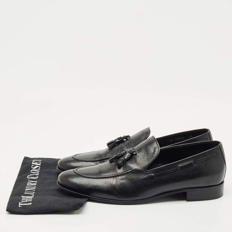 Pre Owned Giuseppe Zanotti Black Leather Fringe Slip On Loafers Size 45