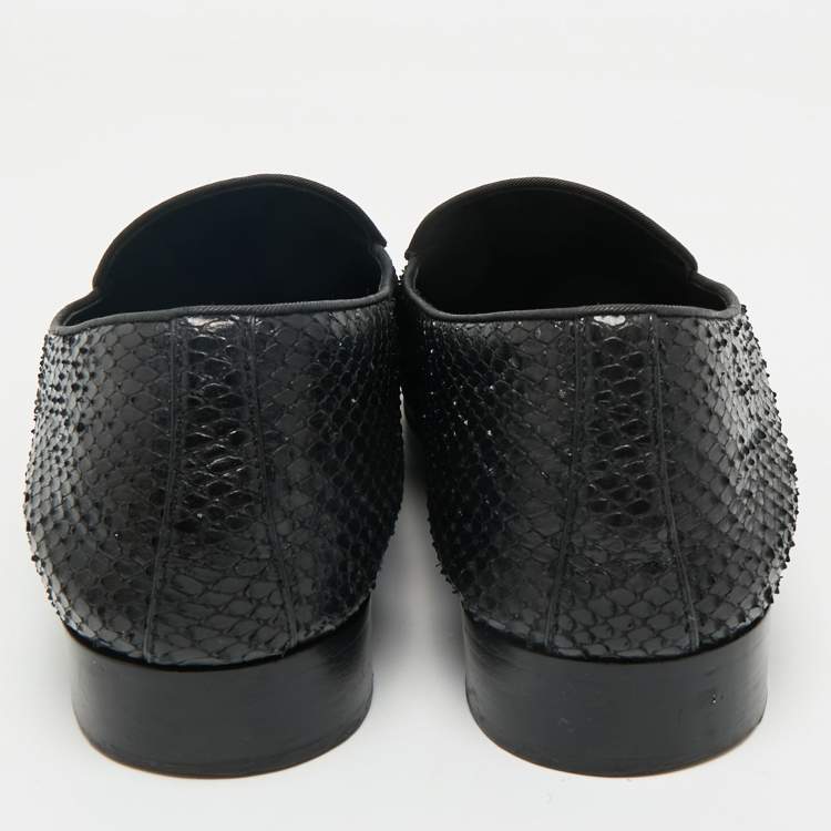 Pre Owned Giuseppe Zanotti Black Snakeskin Embossed Leather Smoking Slippers Size 45
