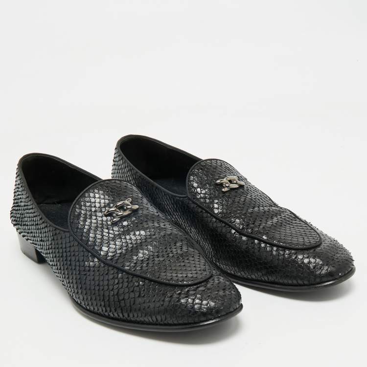 Pre Owned Giuseppe Zanotti Black Snakeskin Embossed Leather Smoking Slippers Size 45