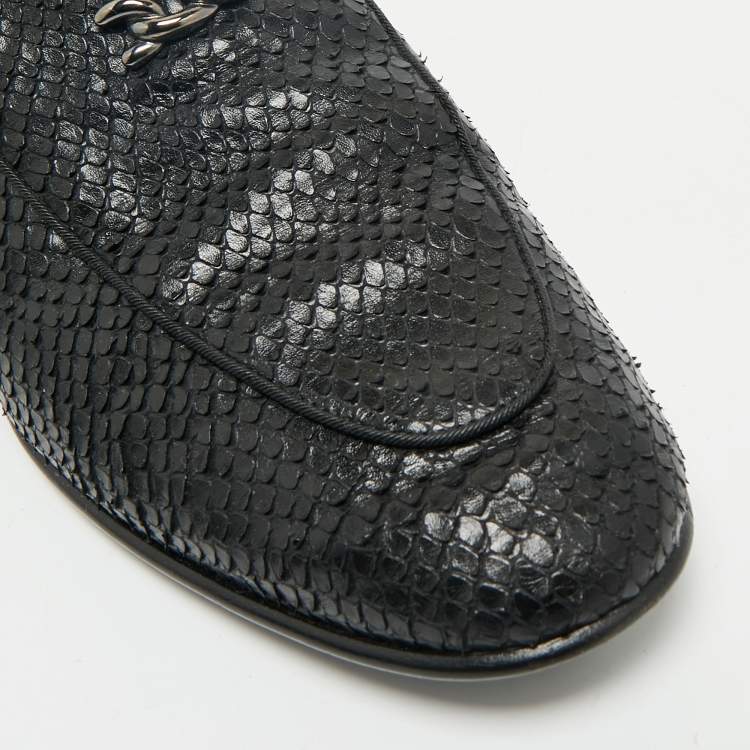 Pre Owned Giuseppe Zanotti Black Snakeskin Embossed Leather Smoking Slippers Size 45