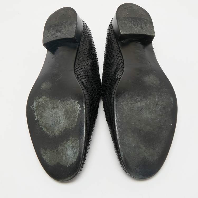 Pre Owned Giuseppe Zanotti Black Snakeskin Embossed Leather Smoking Slippers Size 45