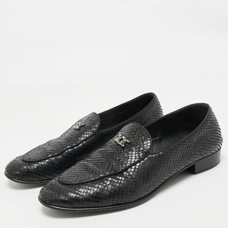 Pre Owned Giuseppe Zanotti Black Snakeskin Embossed Leather Smoking Slippers Size 45
