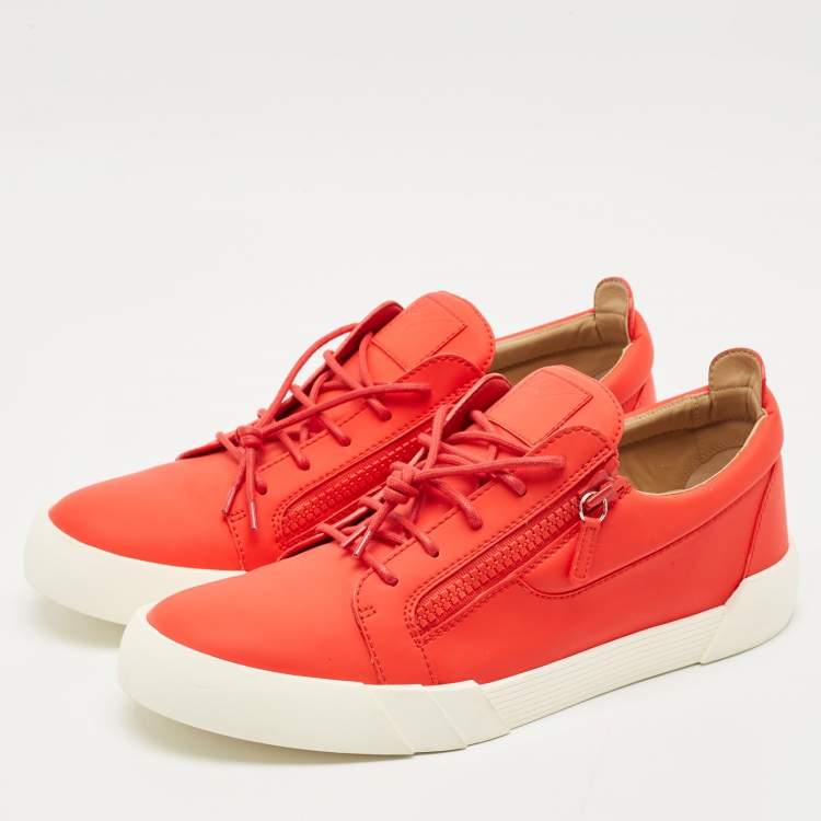Pre Owned Giuseppe Zanotti Red Leather The Shark 5.0 Low Top Sneakers Size 47
