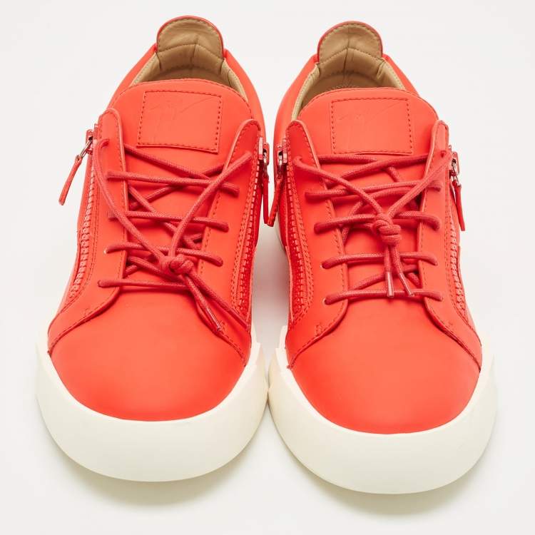 Pre Owned Giuseppe Zanotti Red Leather The Shark 5.0 Low Top Sneakers Size 47