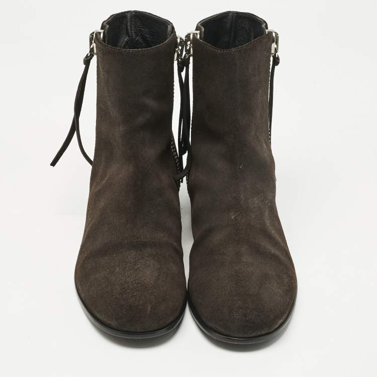 Pre Owned Giuseppe Zanotti Dark Brown Suede Chelsea Ankle Boots Size 42.5