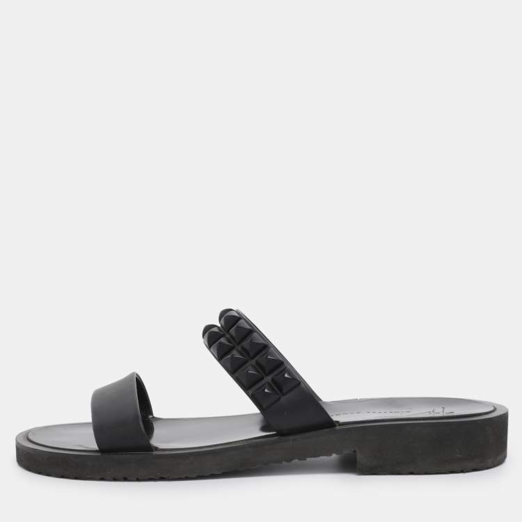Pre Owned Giuseppe Zanotti Black Leather Studded Slide Sandals Size 43