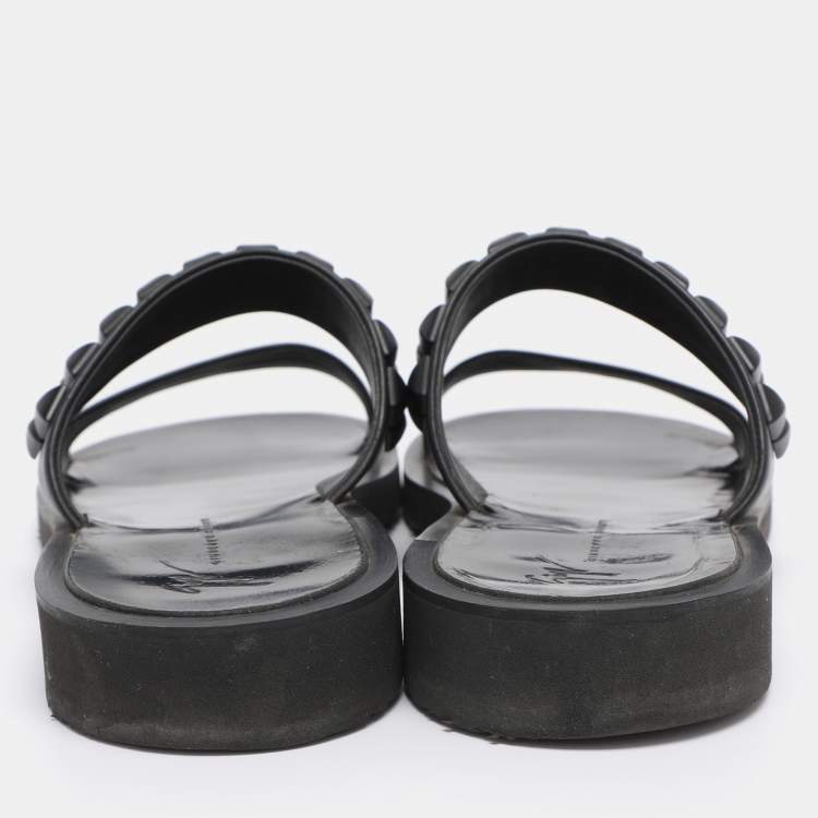 Pre Owned Giuseppe Zanotti Black Leather Studded Slide Sandals Size 43