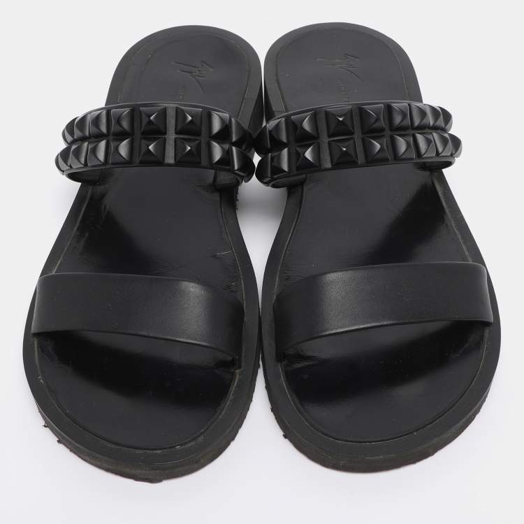Pre Owned Giuseppe Zanotti Black Leather Studded Slide Sandals Size 43