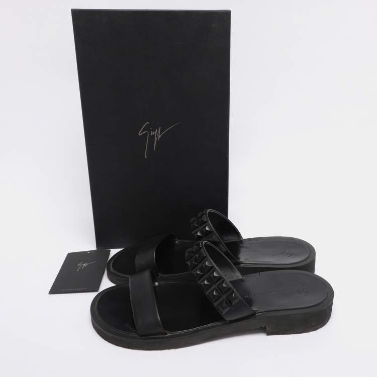 Pre Owned Giuseppe Zanotti Black Leather Studded Slide Sandals Size 43