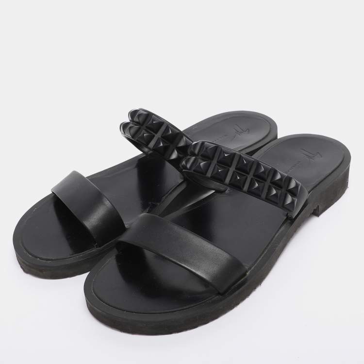 Pre Owned Giuseppe Zanotti Black Leather Studded Slide Sandals Size 43