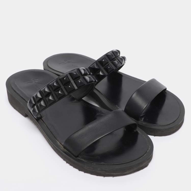 Pre Owned Giuseppe Zanotti Black Leather Studded Slide Sandals Size 43