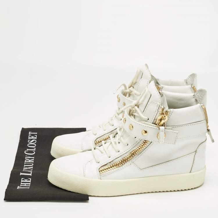 Pre Owned Giuseppe Zanotti White Leather Coby High Top Sneakers Size 43