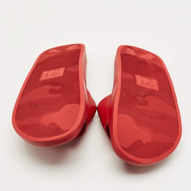 Pre Owned Giuseppe Zanotti Red Leather Logo Slide Sandals Size 43