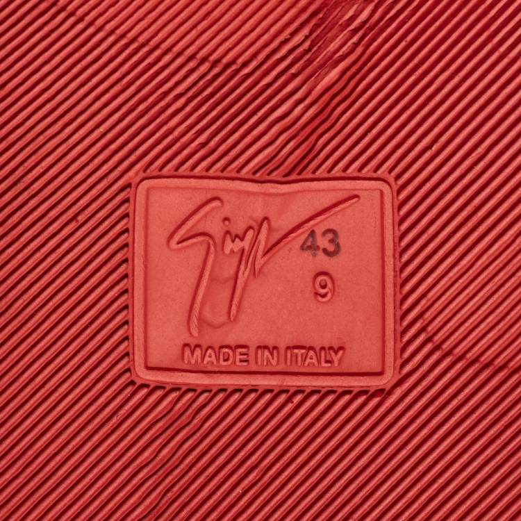 Pre Owned Giuseppe Zanotti Red Leather Logo Slide Sandals Size 43