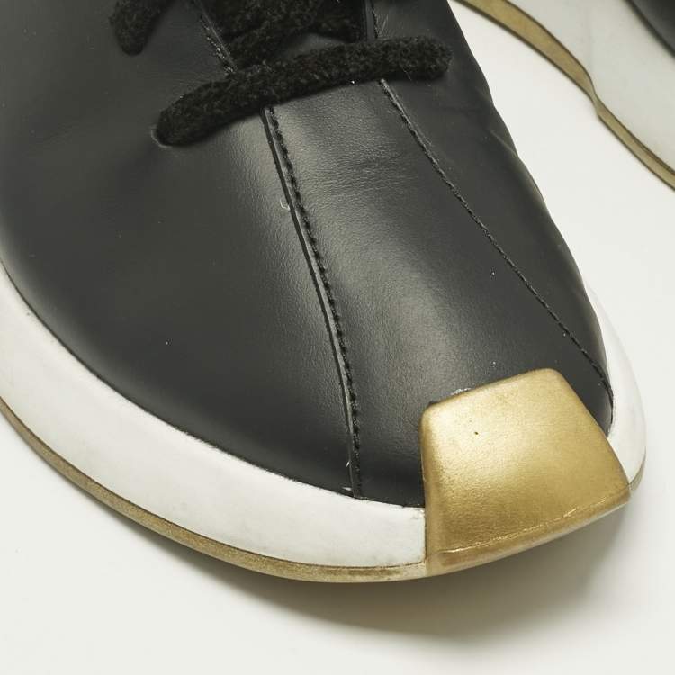 Pre Owned Giuseppe Zanotti Black/Gold Leather and Patent Leather Ferox Low Top Sneakers Size 45