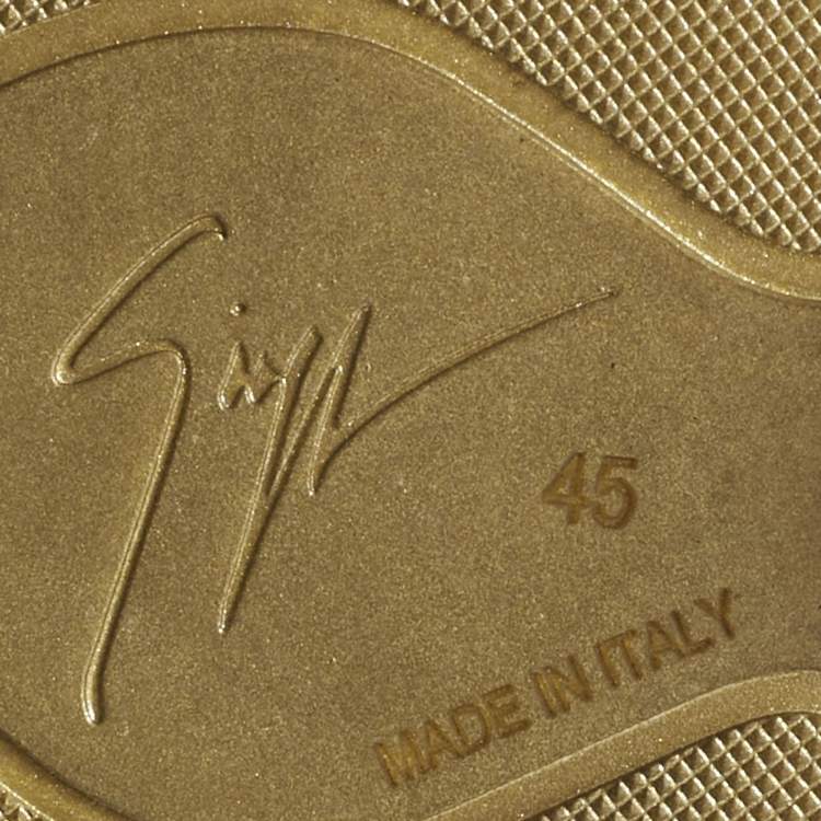 Pre Owned Giuseppe Zanotti Black/Gold Leather and Patent Leather Ferox Low Top Sneakers Size 45