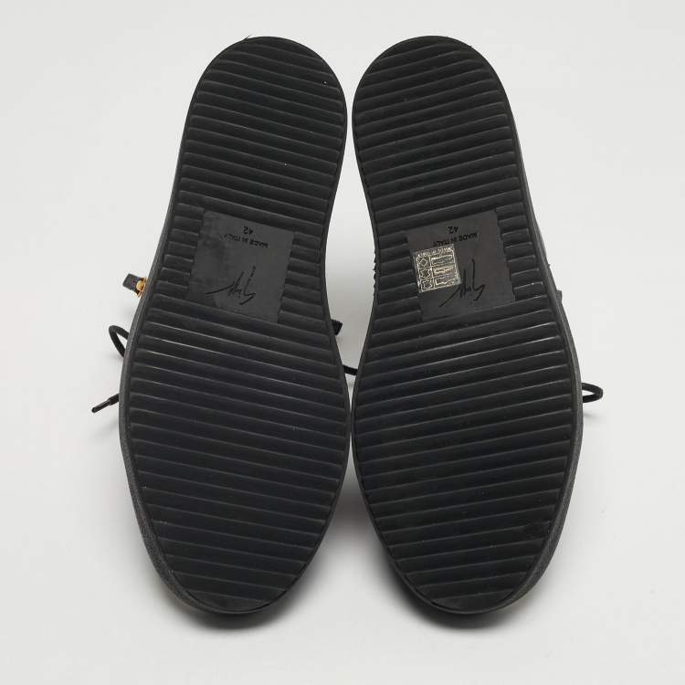 Pre Owned Giuseppe Zanotti London Size 42 Black/Gold Python Embossed Leather Lace Up Sneakers