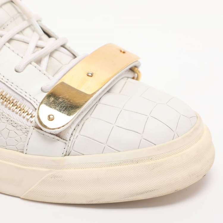 Pre Owned Giuseppe Zanotti Coby Size 43 White Croc Embossed Leather High Top Sneakers