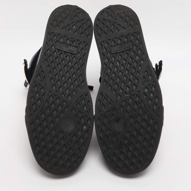 Pre Owned Giuseppe Zanotti Coby Size 42 Navy Blue/Black Patent Leather and Velvet High Top Sneakers