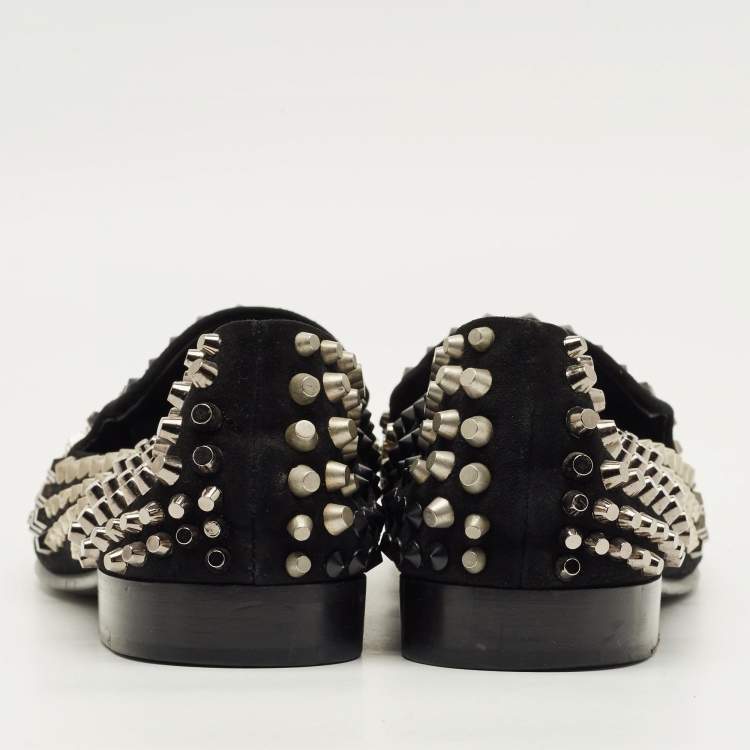 Pre Owned Giuseppe Zanotti Size 42 Black Suede Studded Smoking Slippers