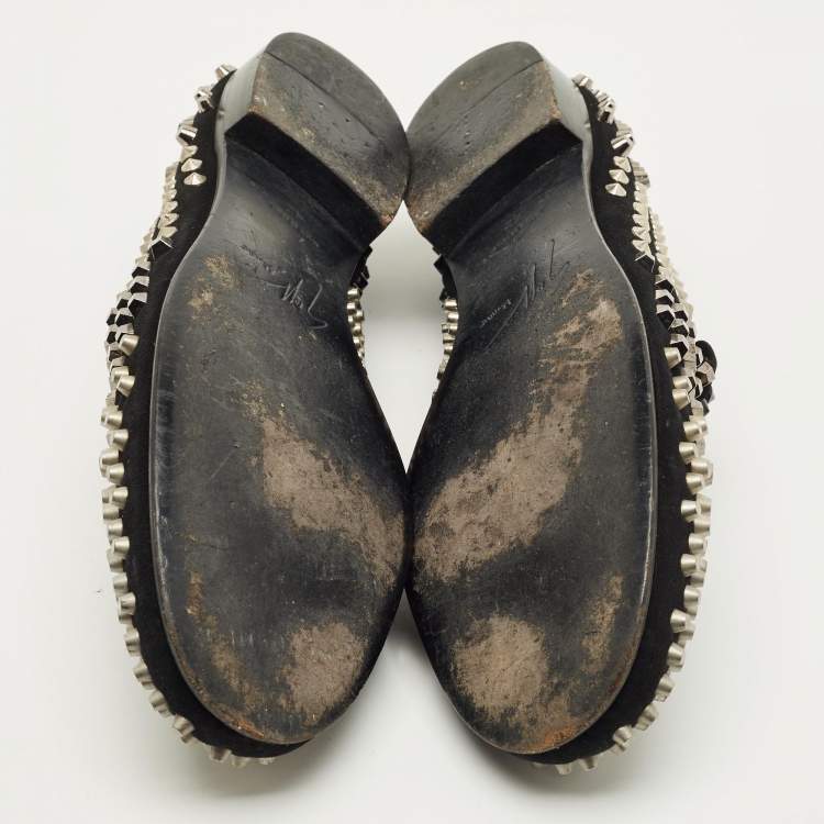 Pre Owned Giuseppe Zanotti Size 42 Black Suede Studded Smoking Slippers
