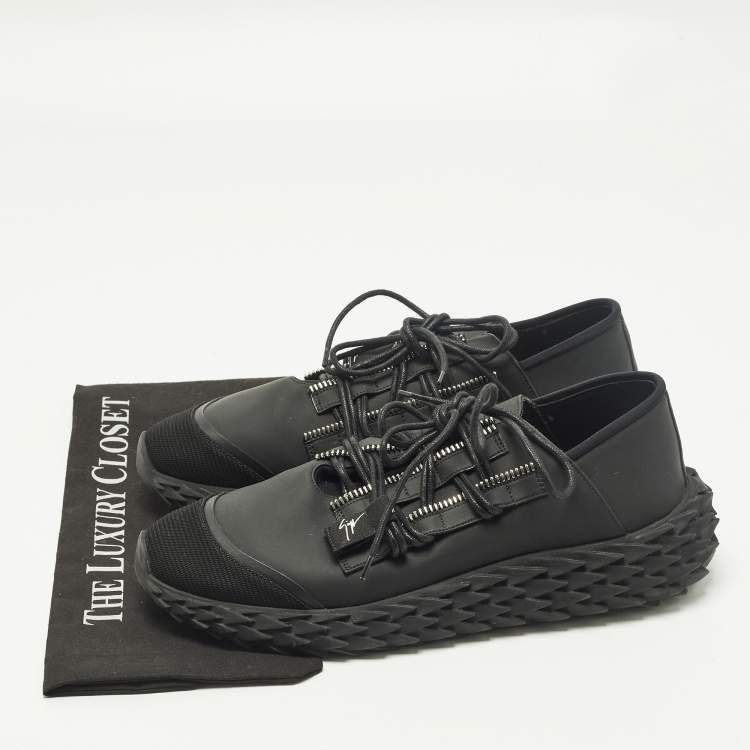Pre Owned Giuseppe Zanotti Urchin Size 44.5 Black Leather Lace Up Sneakers