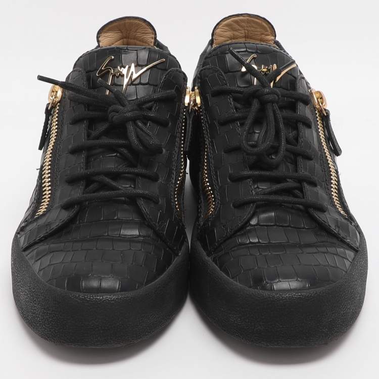 Pre Owned Giuseppe Zanotti Frankie Size 41 Black Croc Embossed Leather Low Top Sneakers