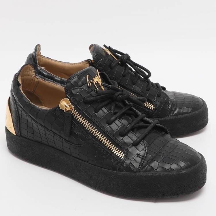 Pre Owned Giuseppe Zanotti Frankie Size 41 Black Croc Embossed Leather Low Top Sneakers