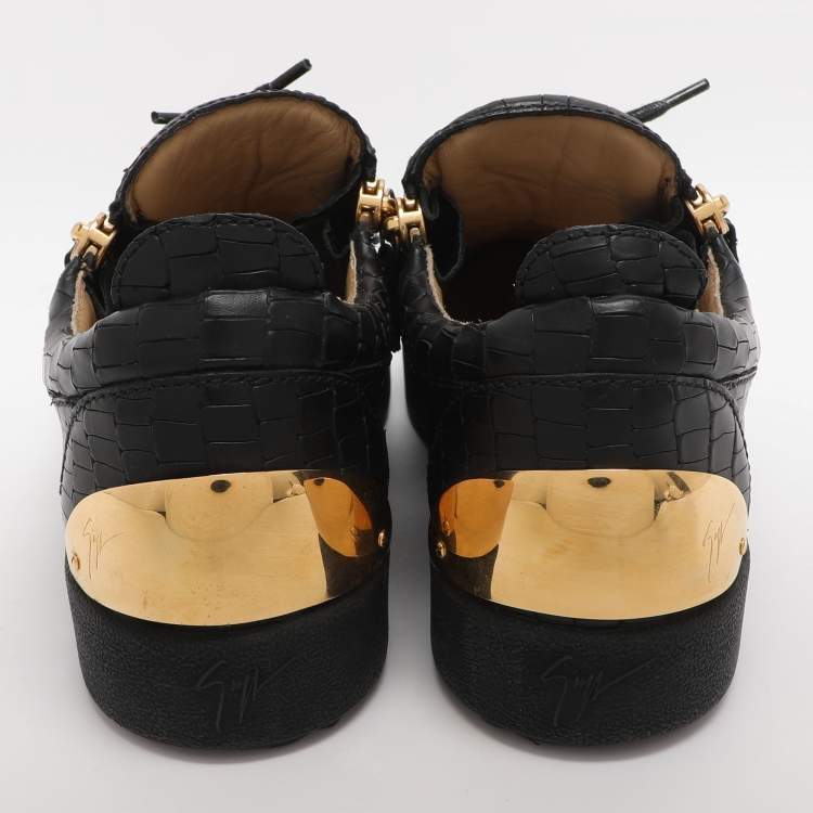 Pre Owned Giuseppe Zanotti Frankie Size 41 Black Croc Embossed Leather Low Top Sneakers
